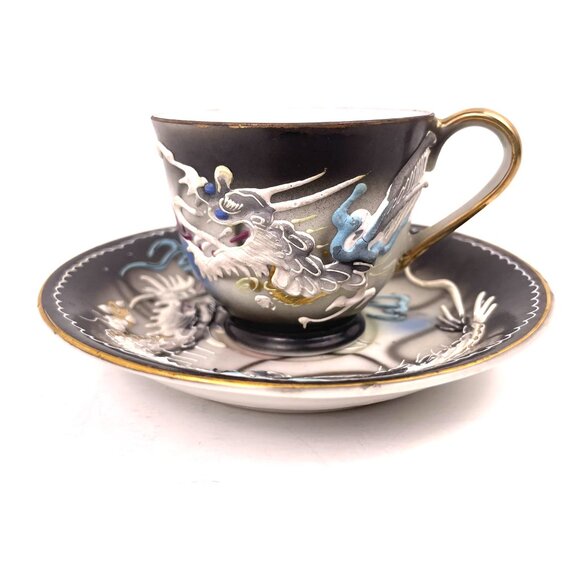 Vintage Japanese Moriage Dragon Demitasse Tea Set – Hand-Painted, 3 Cup & Saucer - Picture 3 of 12